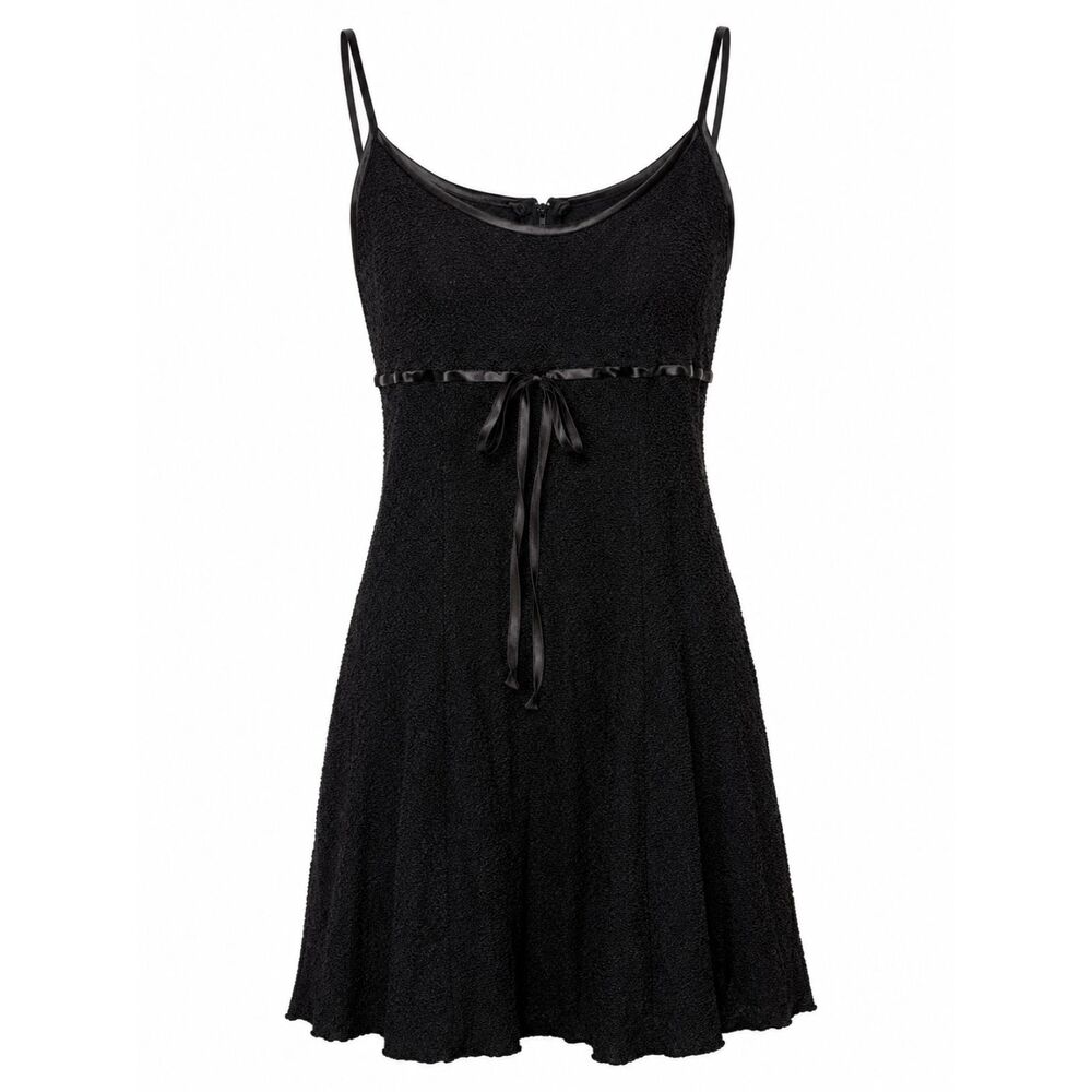 Vintage Possessed Black Textured Spaghetti Strap Mini Dress Size 7
